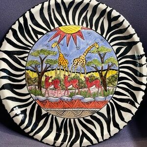 Penzo Zimbabwe Handpainted Plate 11 Signed By Sivanzeni 2003 Elephant,Zebra,Bird